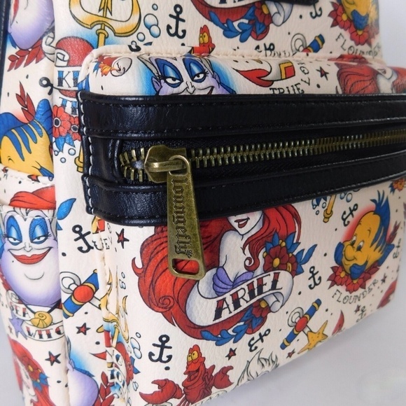 NWT!! LOUNGEFLY x Disney Ariel Little Mermaid Tattoo Mini Backpack AOP Princess - Picture 7 of 13